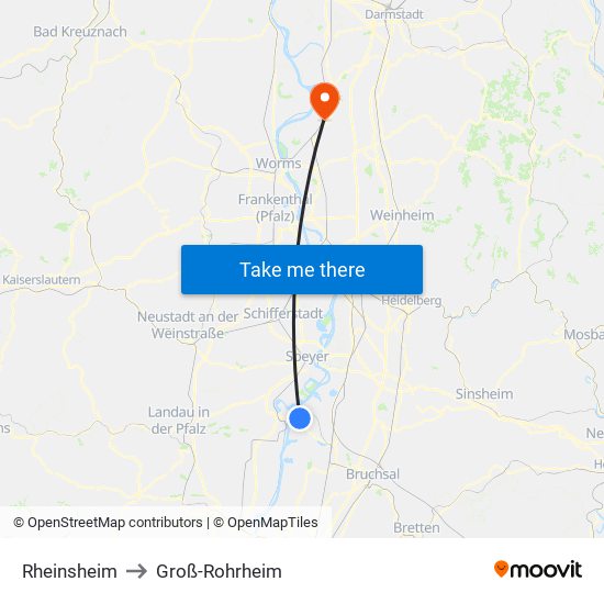 Rheinsheim to Groß-Rohrheim map