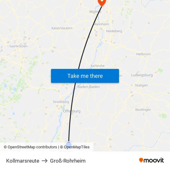 Kollmarsreute to Groß-Rohrheim map
