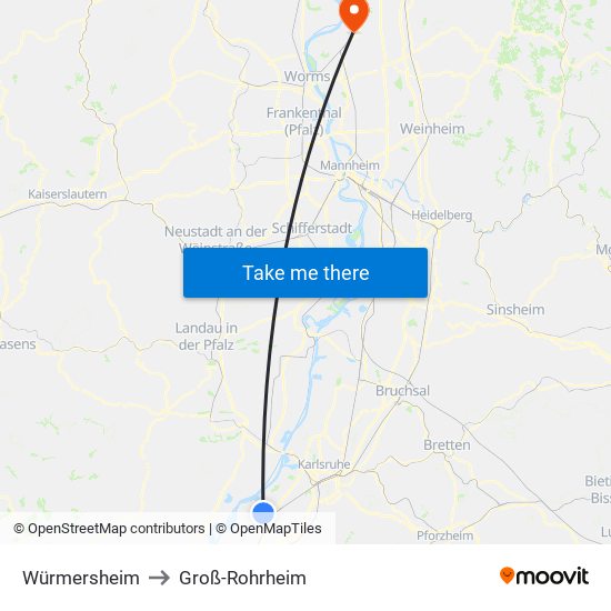 Würmersheim to Groß-Rohrheim map