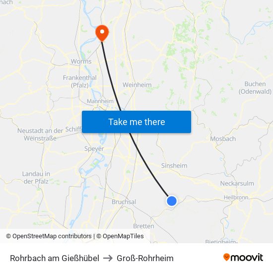 Rohrbach am Gießhübel to Groß-Rohrheim map