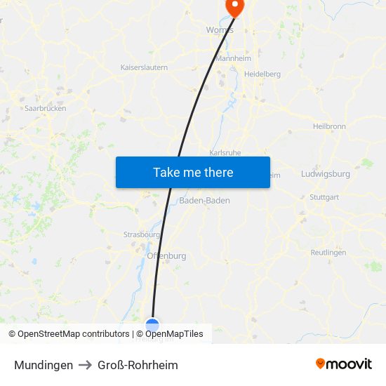 Mundingen to Groß-Rohrheim map