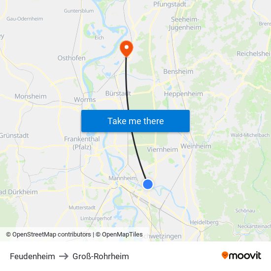 Feudenheim to Groß-Rohrheim map