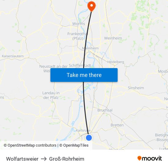 Wolfartsweier to Groß-Rohrheim map