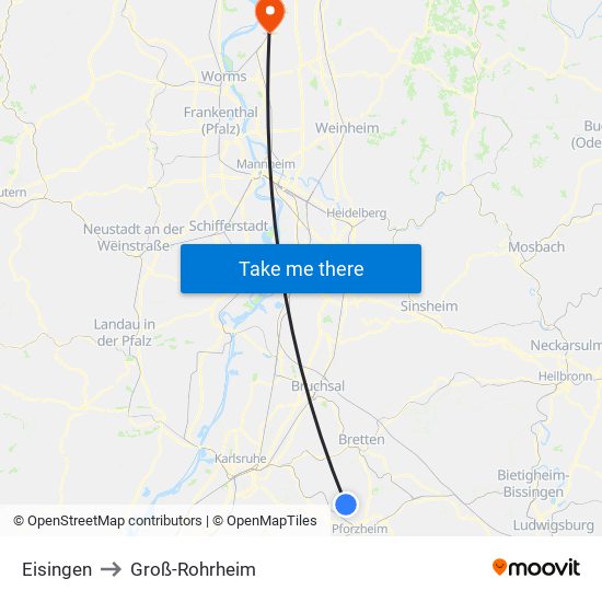 Eisingen to Groß-Rohrheim map