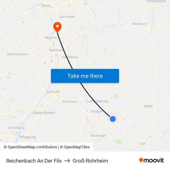 Reichenbach An Der Fils to Groß-Rohrheim map