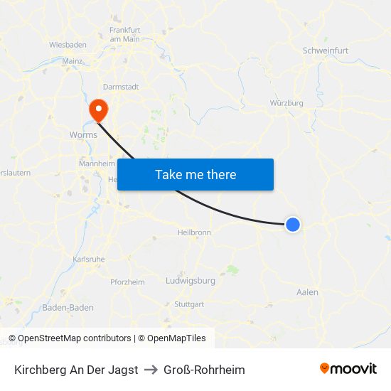 Kirchberg An Der Jagst to Groß-Rohrheim map