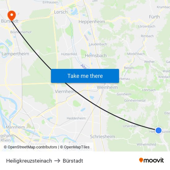 Heiligkreuzsteinach to Bürstadt map