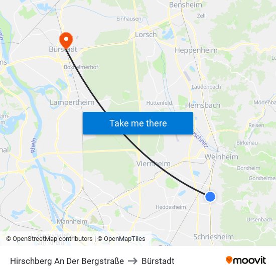 Hirschberg An Der Bergstraße to Bürstadt map