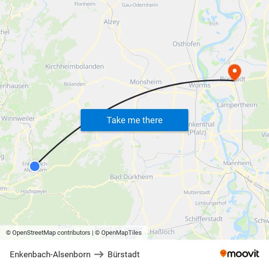 Enkenbach-Alsenborn to Bürstadt map