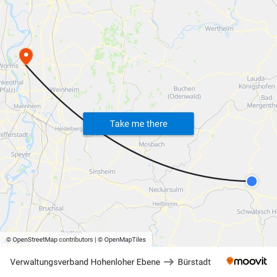 Verwaltungsverband Hohenloher Ebene to Bürstadt map