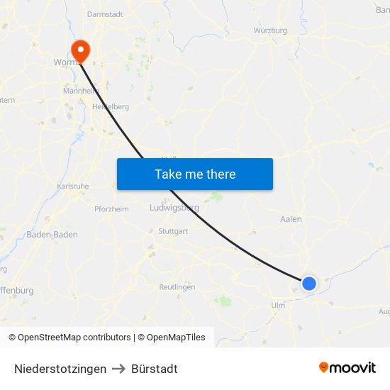 Niederstotzingen to Bürstadt map