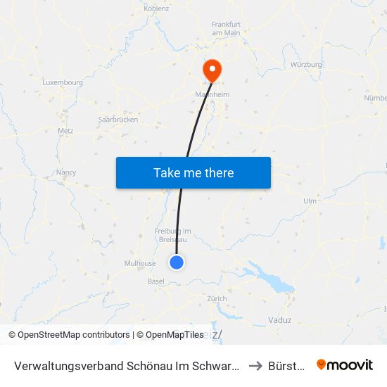 Verwaltungsverband Schönau Im Schwarzwald to Bürstadt map