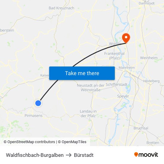 Waldfischbach-Burgalben to Bürstadt map