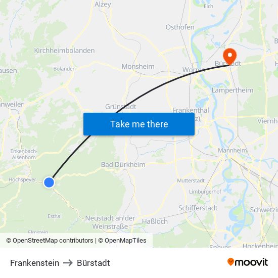 Frankenstein to Bürstadt map