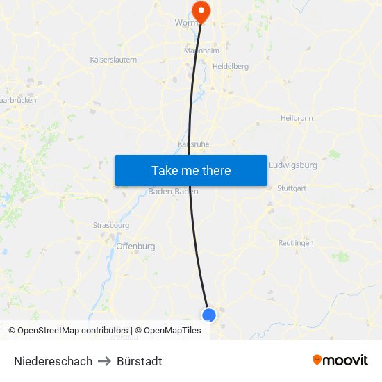 Niedereschach to Bürstadt map