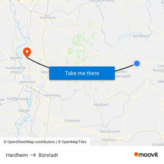 Hardheim to Bürstadt map