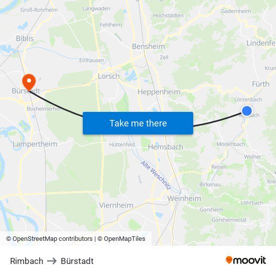 Rimbach to Bürstadt map