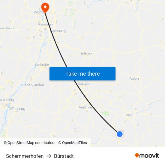 Schemmerhofen to Bürstadt map