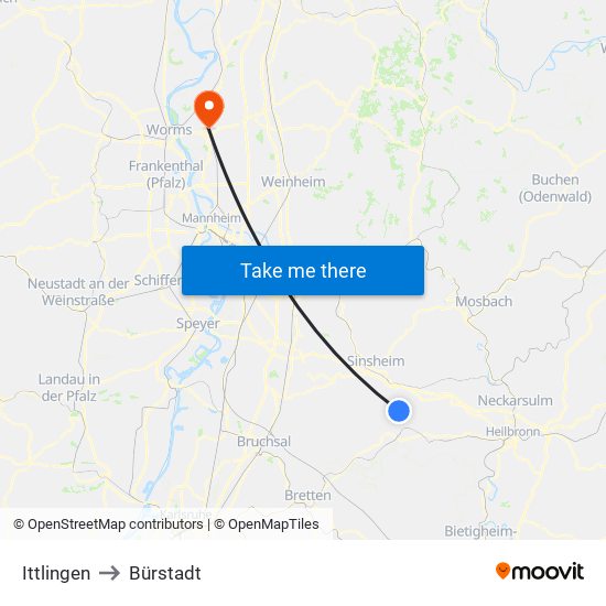 Ittlingen to Bürstadt map