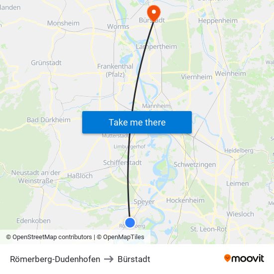 Römerberg-Dudenhofen to Bürstadt map