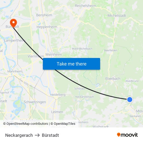 Neckargerach to Bürstadt map