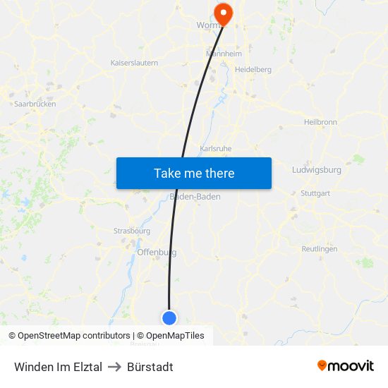 Winden Im Elztal to Bürstadt map