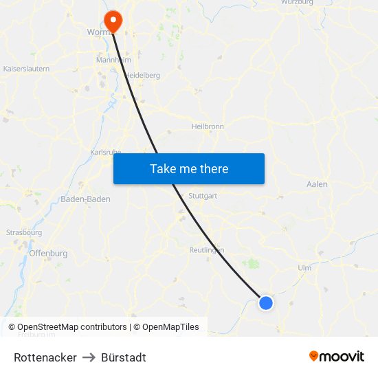 Rottenacker to Bürstadt map
