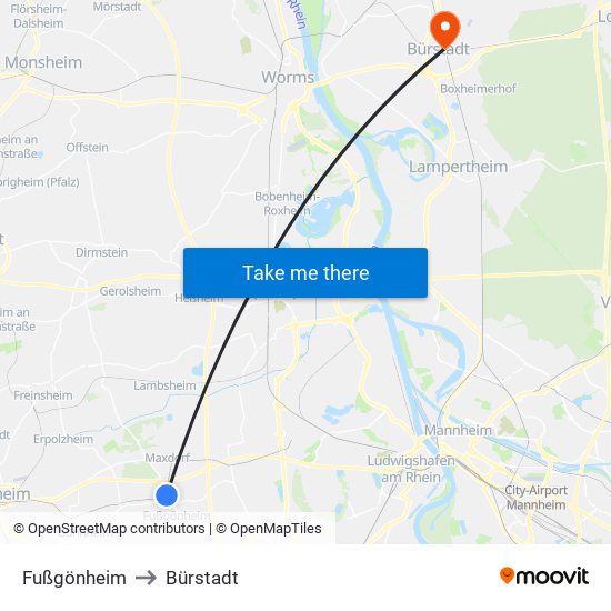 Fußgönheim to Bürstadt map