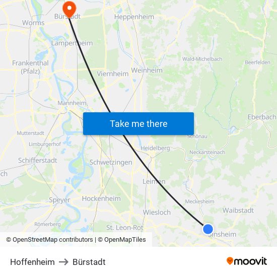 Hoffenheim to Bürstadt map