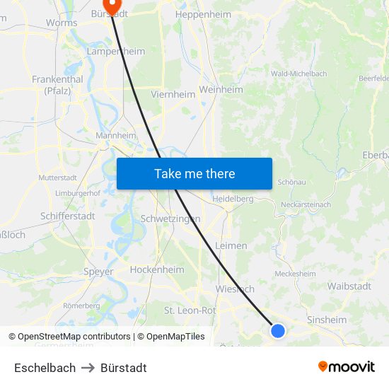 Eschelbach to Bürstadt map