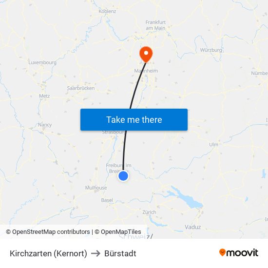 Kirchzarten (Kernort) to Bürstadt map