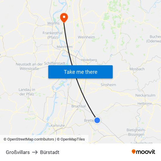Großvillars to Bürstadt map