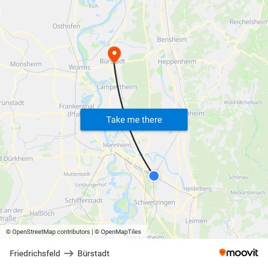 Friedrichsfeld to Bürstadt map