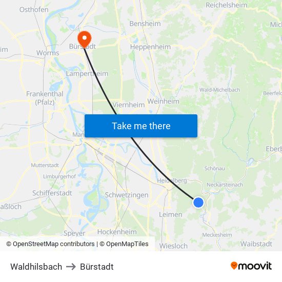 Waldhilsbach to Bürstadt map