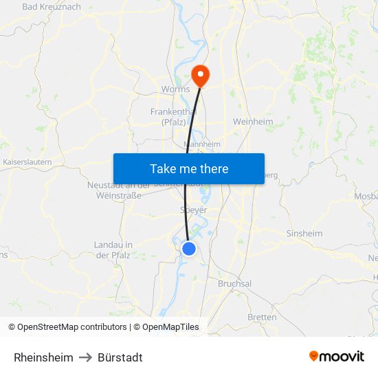 Rheinsheim to Bürstadt map