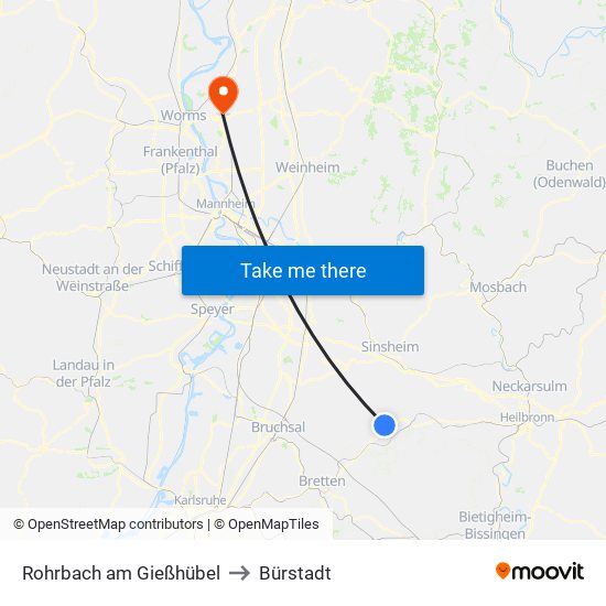 Rohrbach am Gießhübel to Bürstadt map