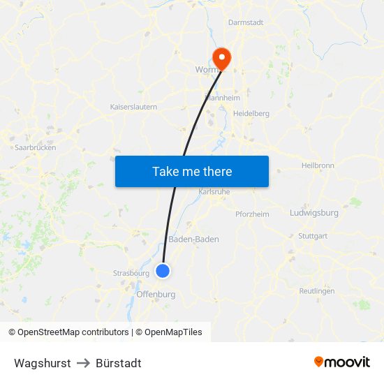 Wagshurst to Bürstadt map