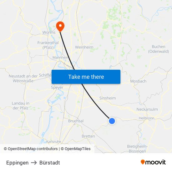 Eppingen to Bürstadt map