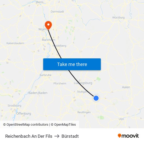 Reichenbach An Der Fils to Bürstadt map