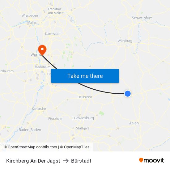 Kirchberg An Der Jagst to Bürstadt map