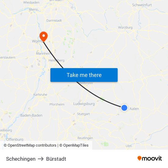 Schechingen to Bürstadt map