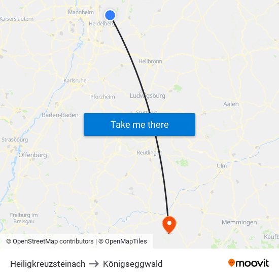 Heiligkreuzsteinach to Königseggwald map