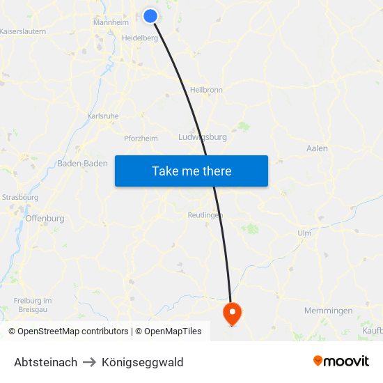 Abtsteinach to Königseggwald map