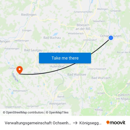 Verwaltungsgemeinschaft Ochsenhausen to Königseggwald map