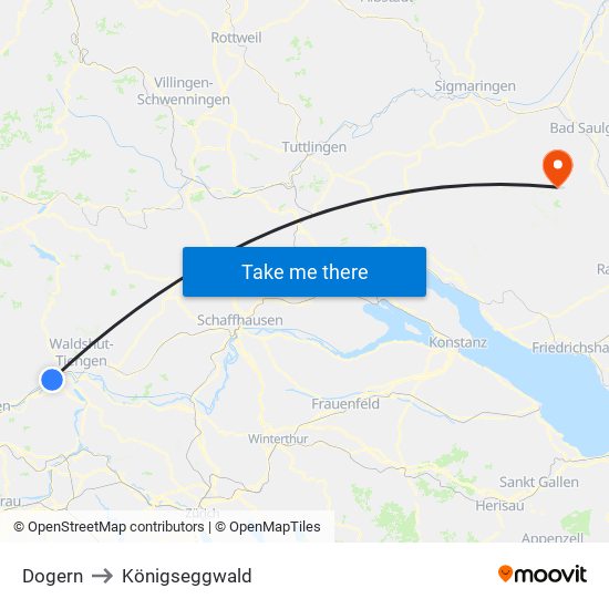 Dogern to Königseggwald map