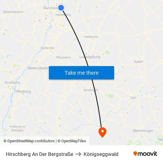 Hirschberg An Der Bergstraße to Königseggwald map