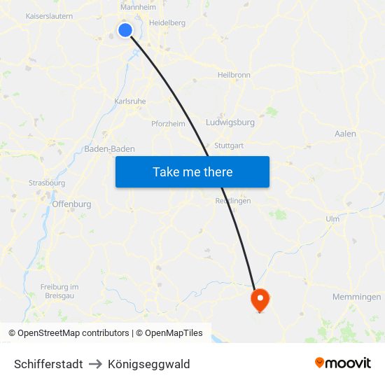 Schifferstadt to Königseggwald map