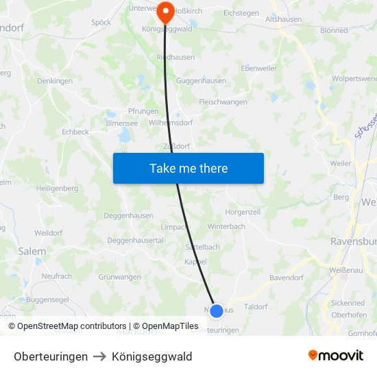 Oberteuringen to Königseggwald map