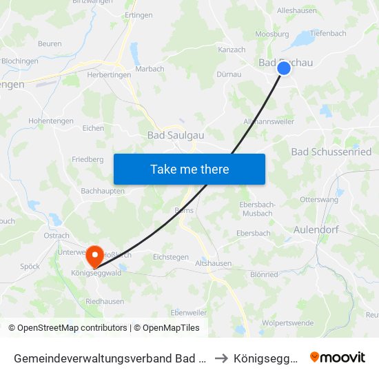 Gemeindeverwaltungsverband Bad Buchau to Königseggwald map