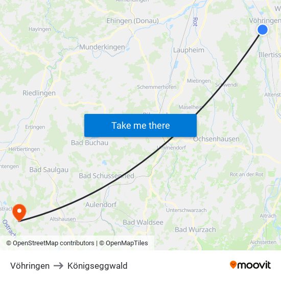 Vöhringen to Königseggwald map